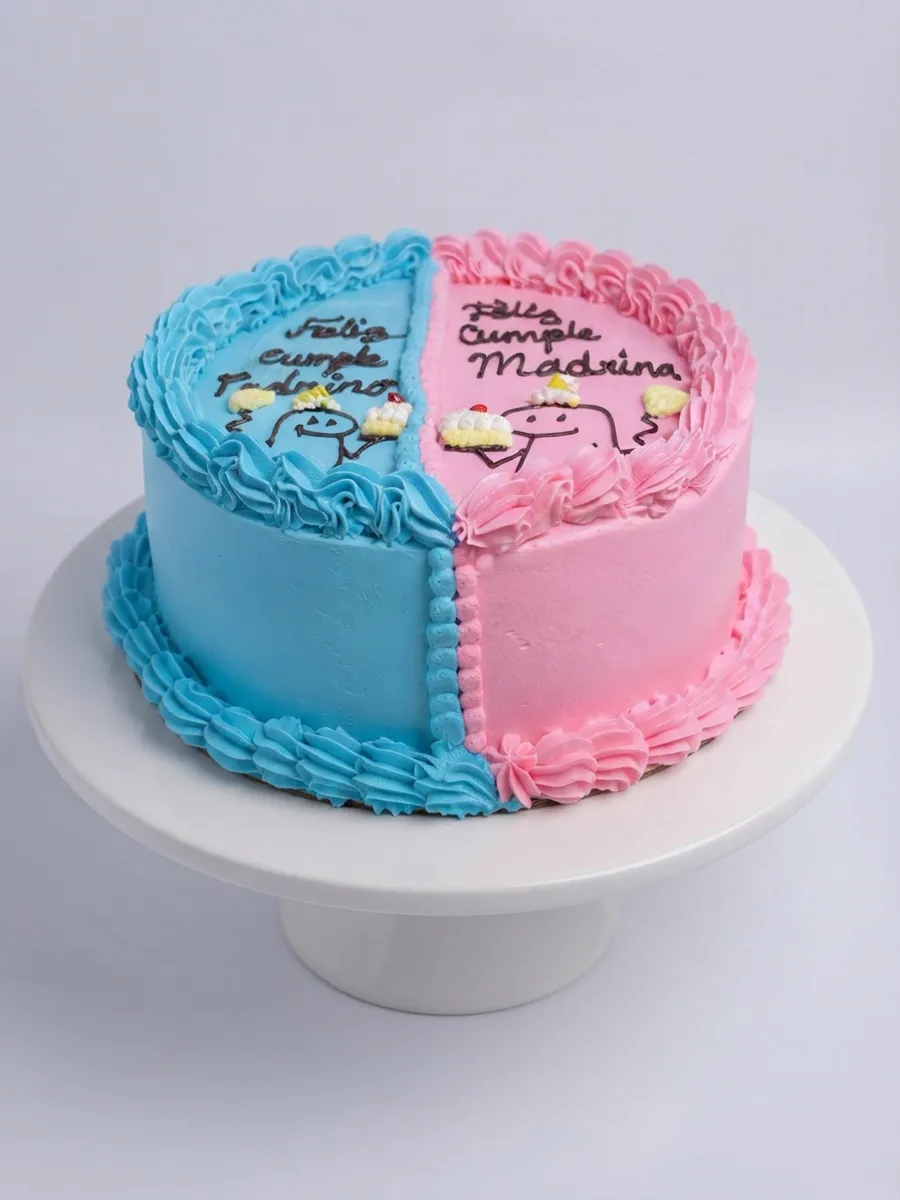 Pastel de dos tonos rosa y azul