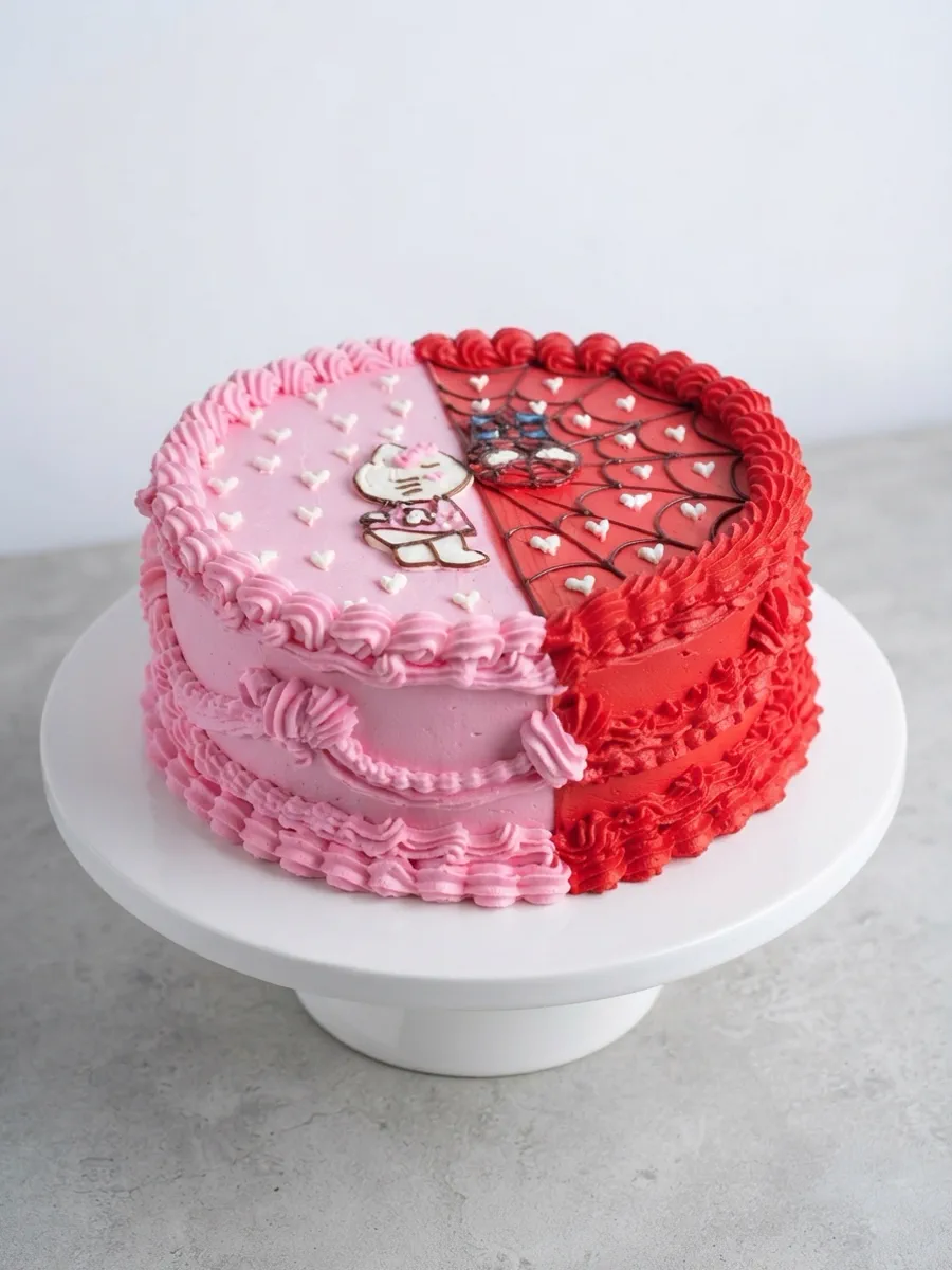 Pastel temático Spider Kitty en rosa y rojo